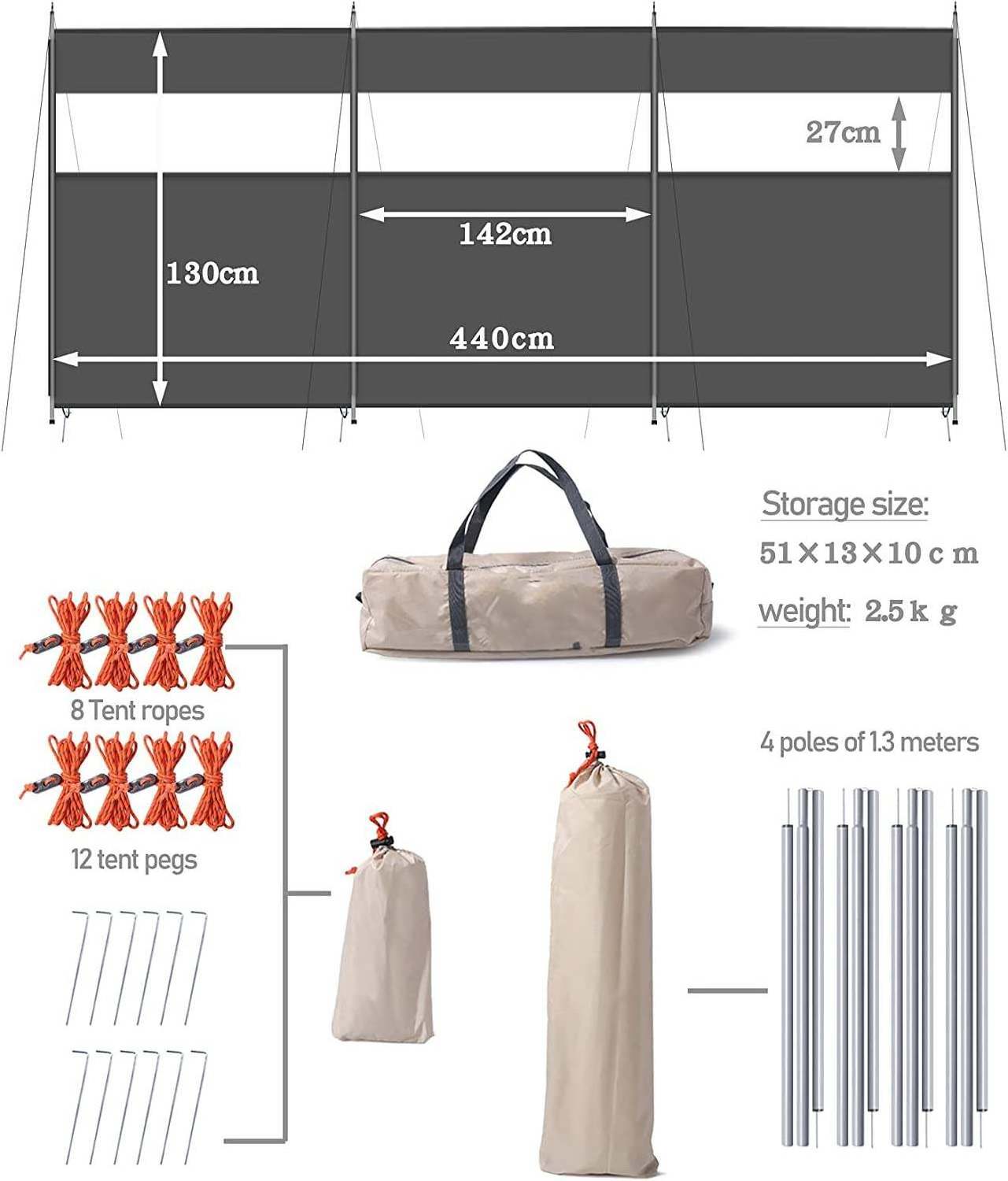 Camping Windbreaks Stove Windscreen, Beach Windshield Shelter,Sunshade Screen,Winter Outdoor Caravan Privacy Shield with Window