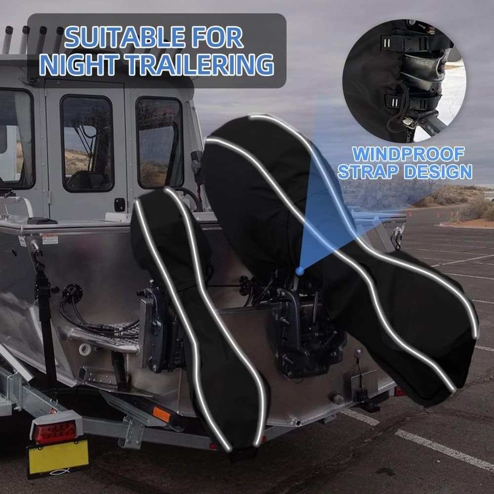 600D Marine Waterproof Black Full Outboard Motor Cover and Boat Cover Set