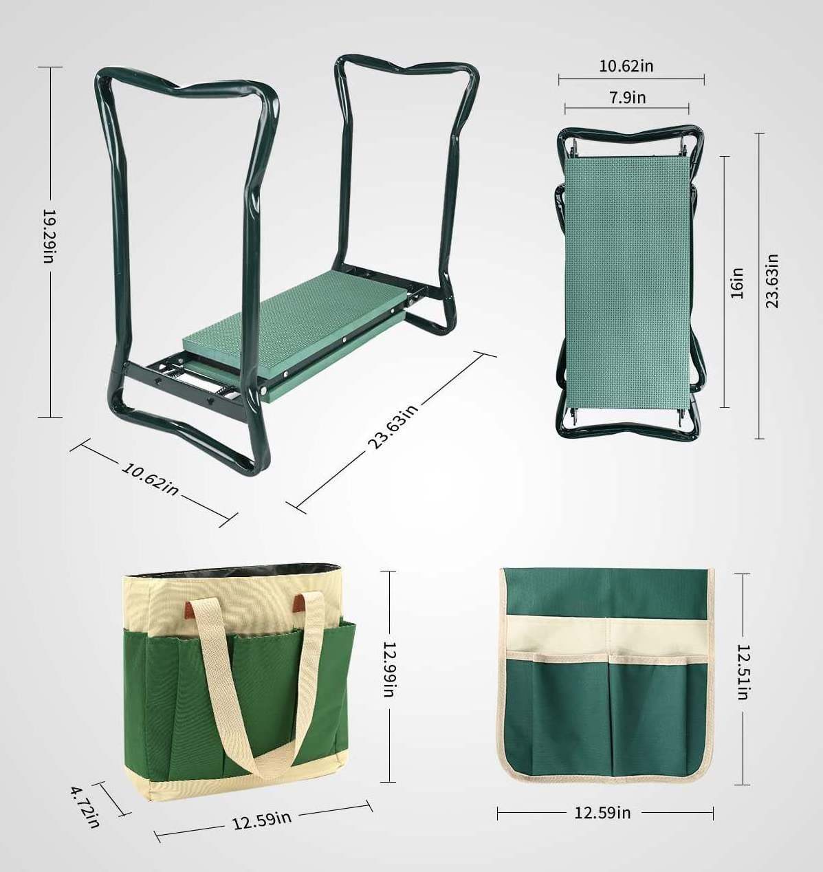 Dandelion Garden Stool and Kneeler, Foldable Gardening Bench with Tool Bag Pouch EVA, Garden Kneeler and Seat