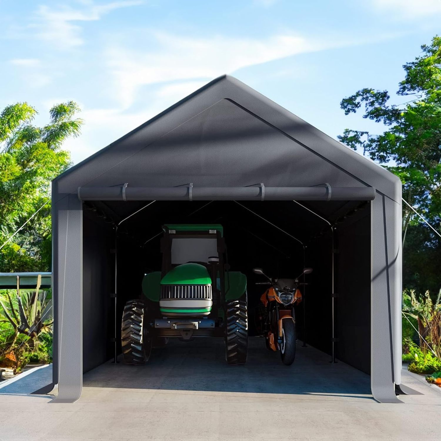 Outdoor Carport 10x20ft Canopy Storage Shed Portable Garage Shelter with Removable Side walls & Doors