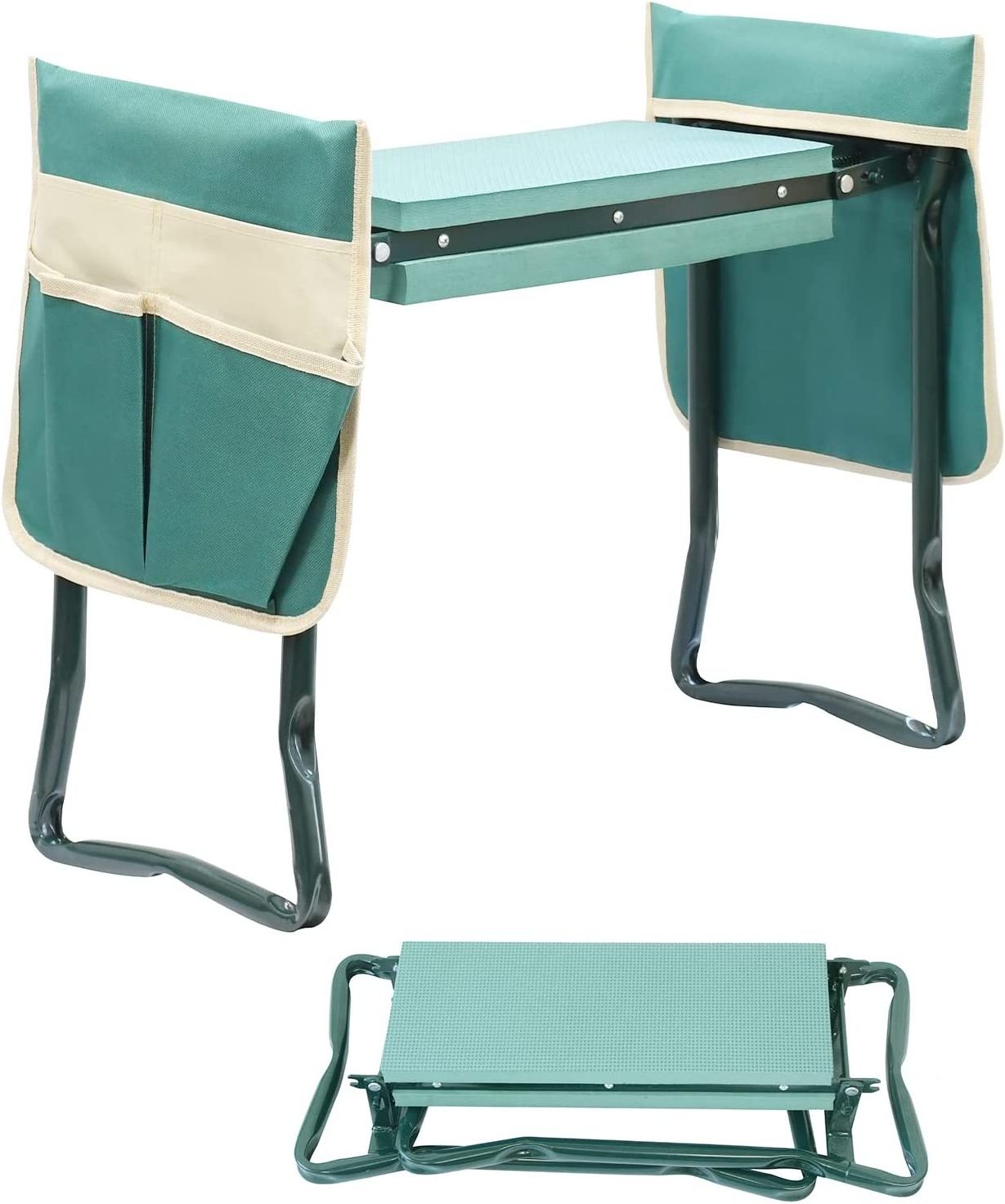 Garden Kneeler and Seat with Tool Pouch, Portable Folding Garden Stool, Heavy Duty Gardening Kneeling Bench