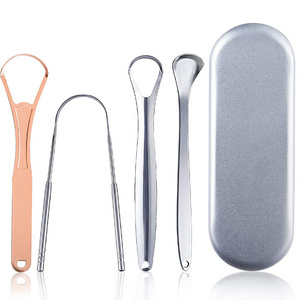 Reusable oral cleaning tool stainless steel metal copper rose gold tongue scraper