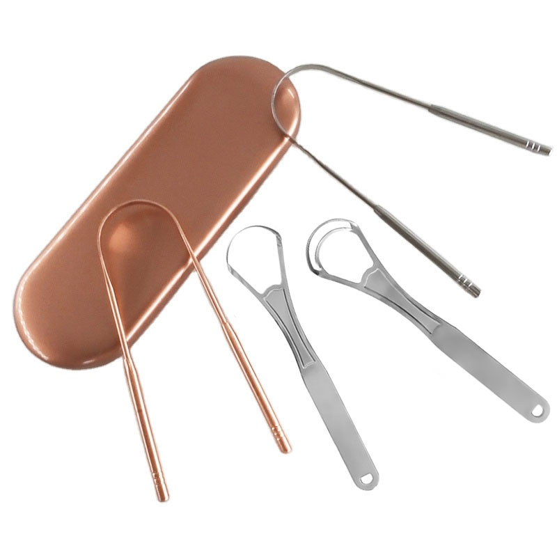 Reusable oral cleaning tool stainless steel metal copper rose gold tongue scraper