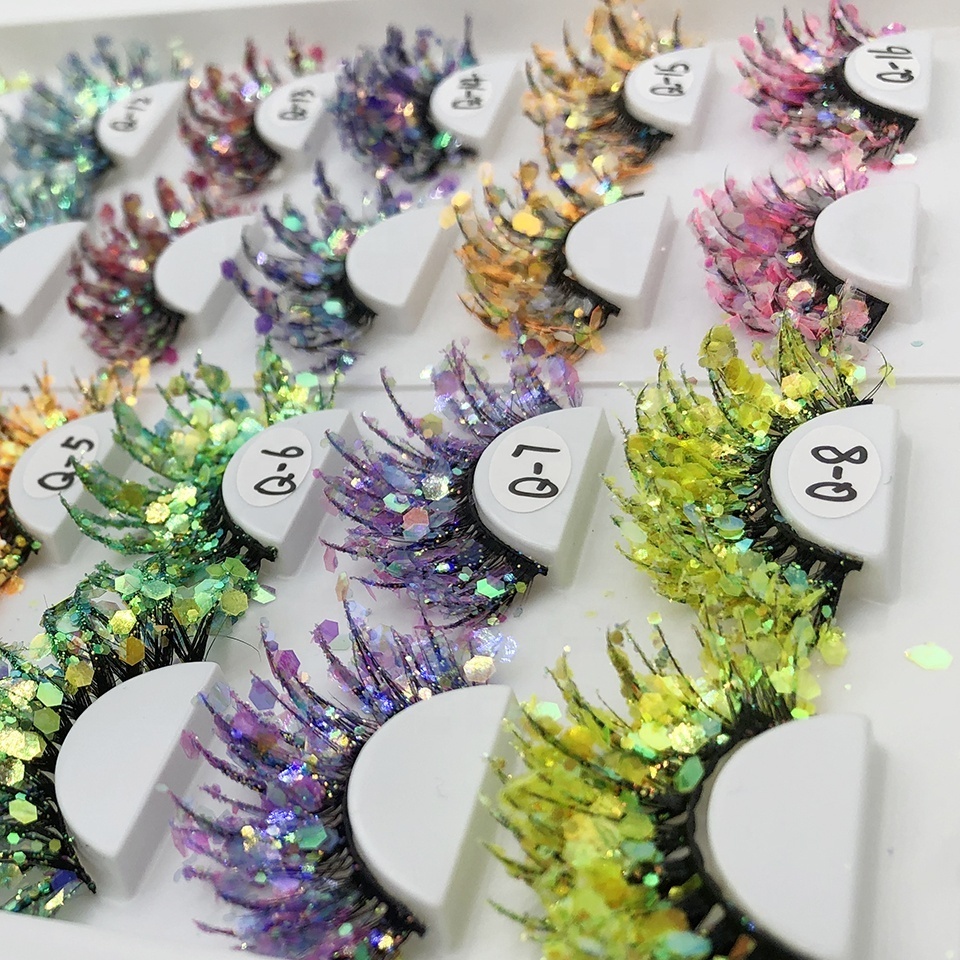 Wholesale Fluffy Eyelashes 3D Glitter Sequin Butterfly Diamond Lashes Long Thick Natural False Eyelashes With Decal