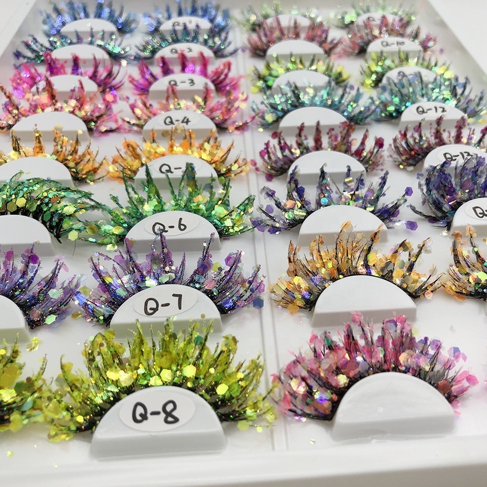 Wholesale Fluffy Eyelashes 3D Glitter Sequin Butterfly Diamond Lashes Long Thick Natural False Eyelashes With Decal