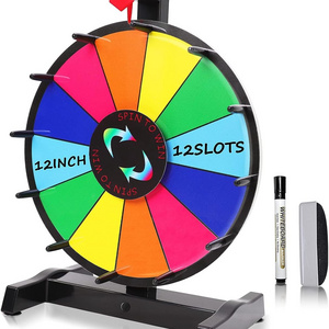 Spinning Prize Wheel 12 Inch Tabletop Spin Wheel for Prizes with Stand, 12 Color Slots, Erasable Surface for Trade Show