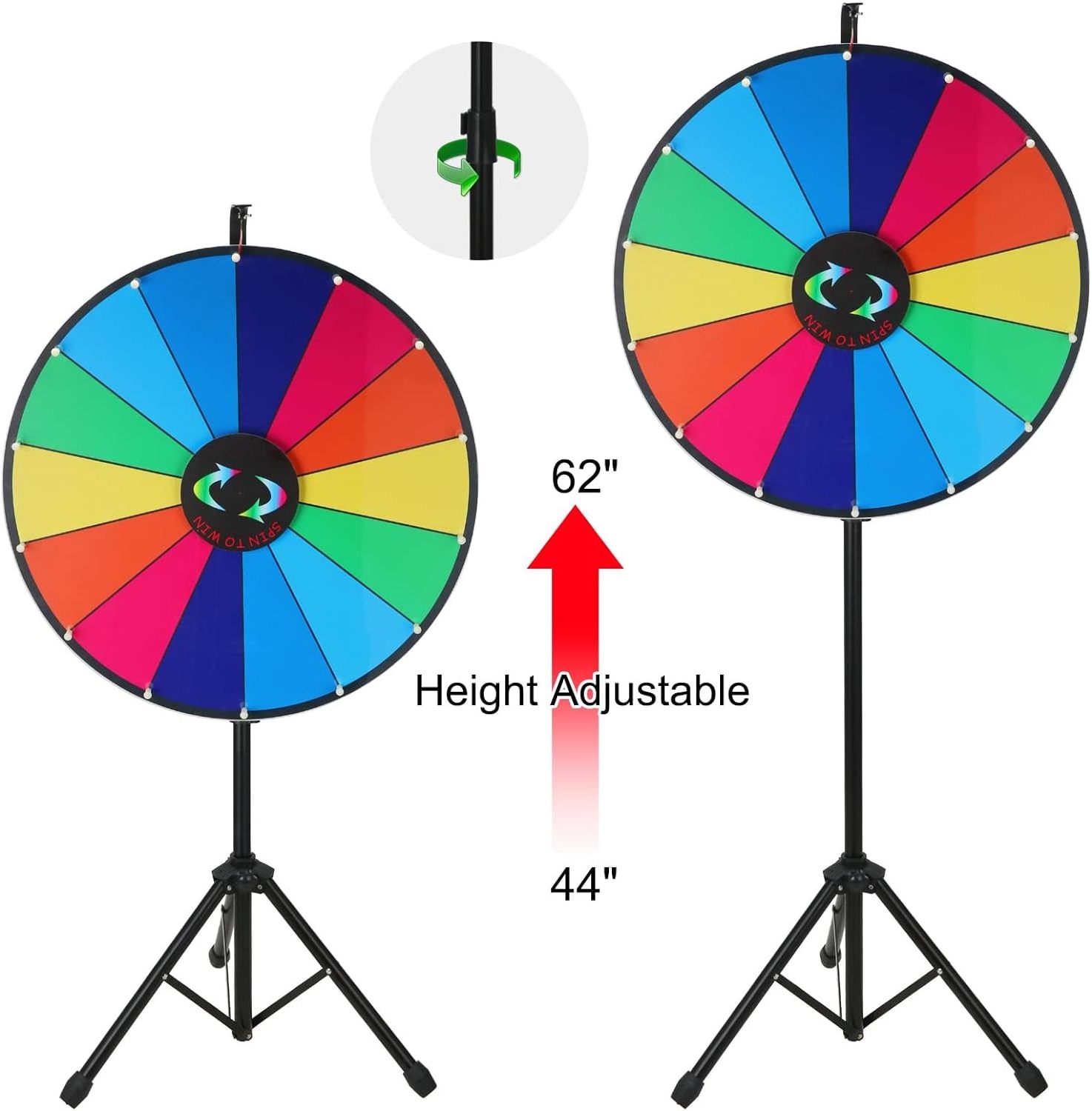 Prize Wheel with Folding Tripod Floor Stand Height Adjustable 14 Slots Color Dry Erase Spin Wheel Spinner Game