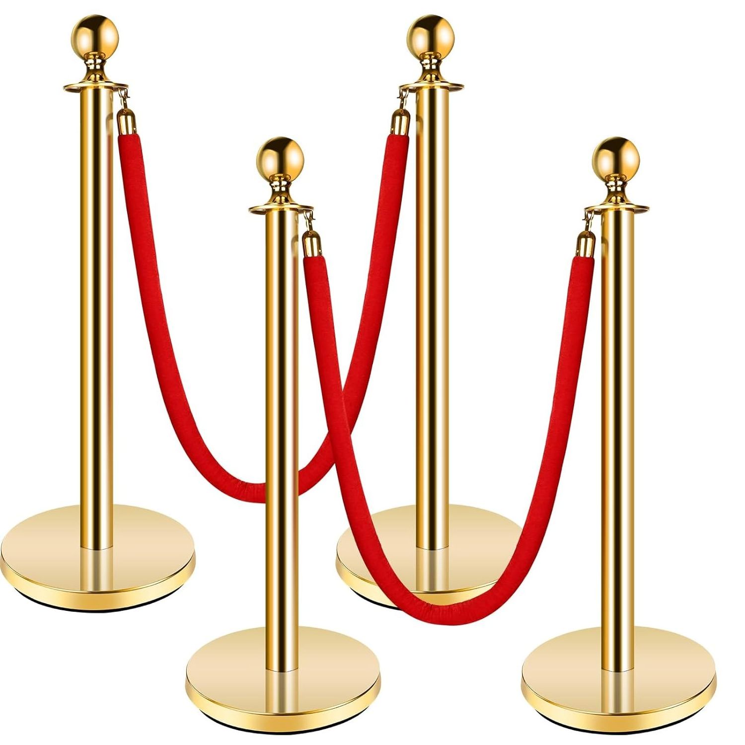 Stainless Steel Stanchion Post  Red Carpet Ropes and Poles  Gold Stanchions with Red Rope Safety Barriers Set,