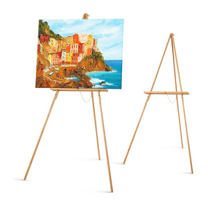 Wooden Tripod Display Easel Stand for Wedding Sign Poster A-frame Artist Easel Floor with Tray for Painting Canvas Natural