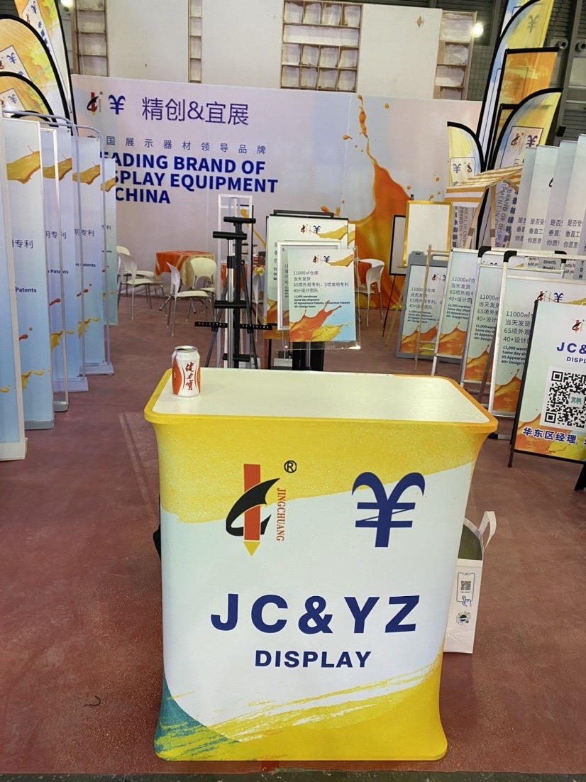 Pop Up Counter Foldable Trade Show Counter Aluminum Custom Trade Show table Display stand oval tension fabric counter