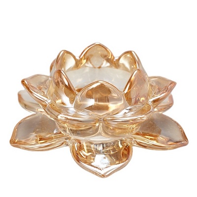 Amber Crystal Glass Lotus Tea Light Candle Holder for Wedding Decoration