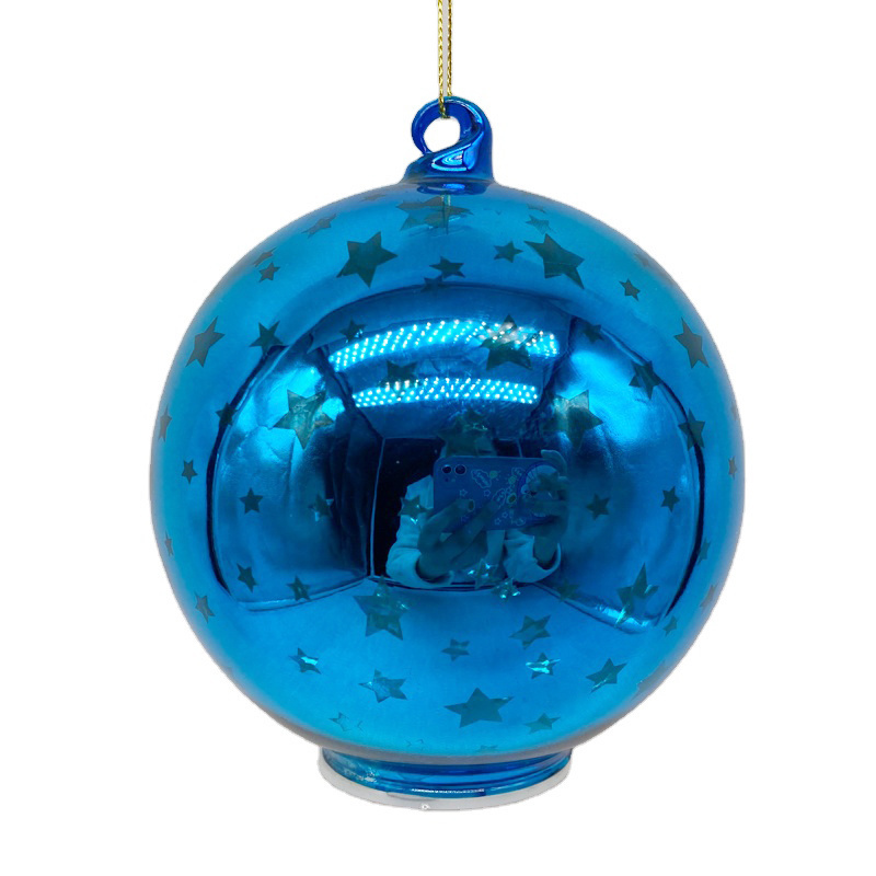 Wholesale Led shiny blue lighted glass Christmas ball painted small star holiday decoration