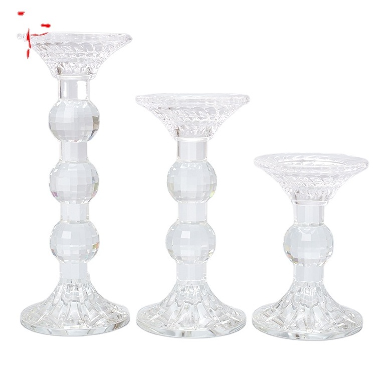 Long Stem Glass Candle Holder Sets of 3 for Decoration Glass crystal Bubble Candle Holder Romantic Christmas Party Home