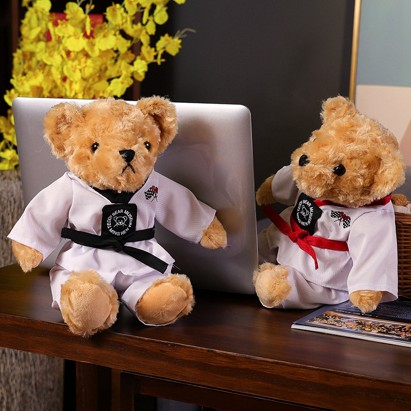 Custom Logo Promotional Kid Child Baby Mascot Gift Doll Soft Plushies Stuffed Animal Martial Arts Taekwondo Teddy Bear Plush Toy