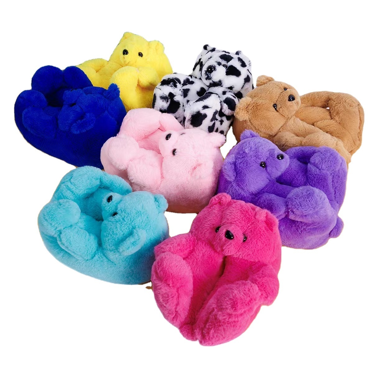 Teddy bear Cute teddy bear plush sponge slippers for men and women, warm cotton babouche for home foam-rubber