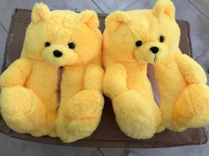 Teddy bear Cute teddy bear plush sponge slippers for men and women, warm cotton babouche for home foam-rubber