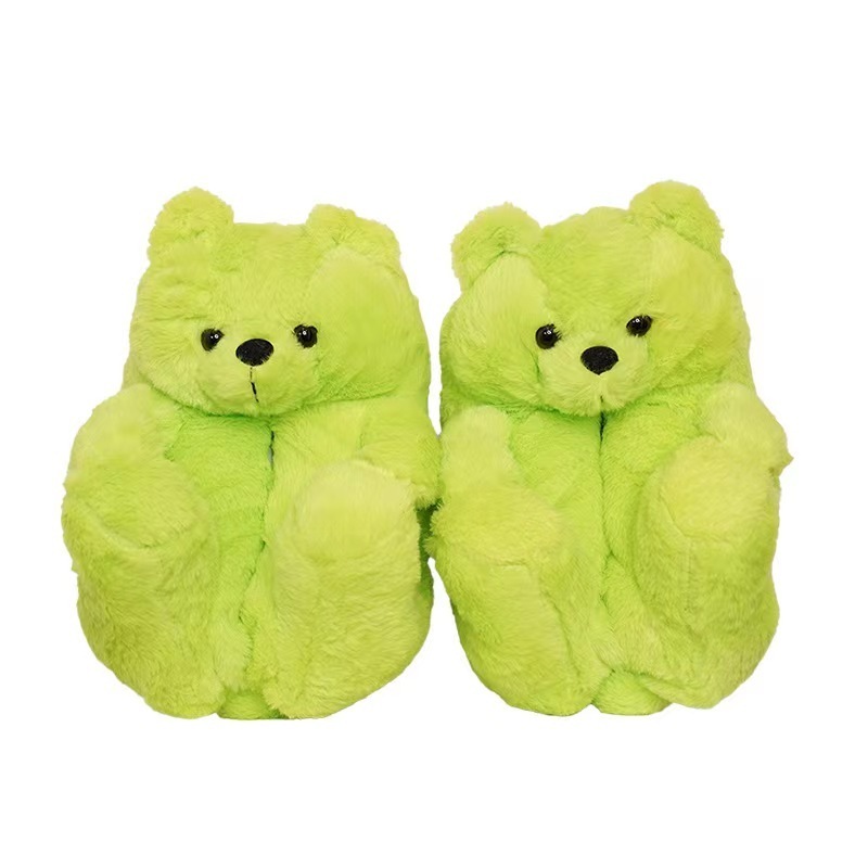 Teddy bear Cute teddy bear plush sponge slippers for men and women, warm cotton babouche for home foam-rubber