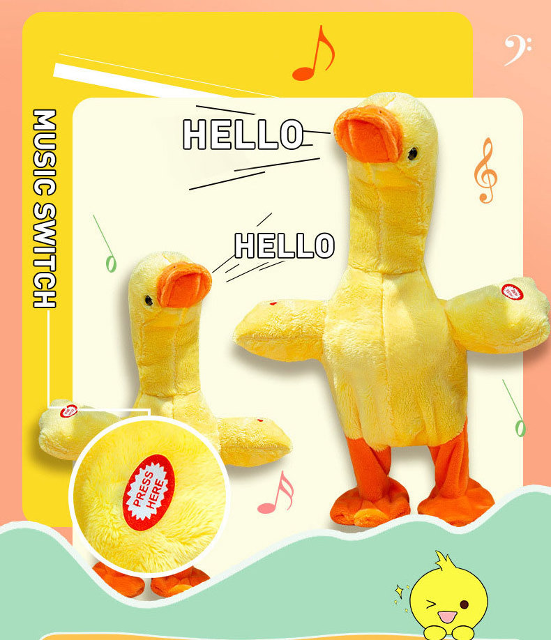 Hot selling neck lifting duck doll singing talking duck cute walking and repeating duck electronic plush toy