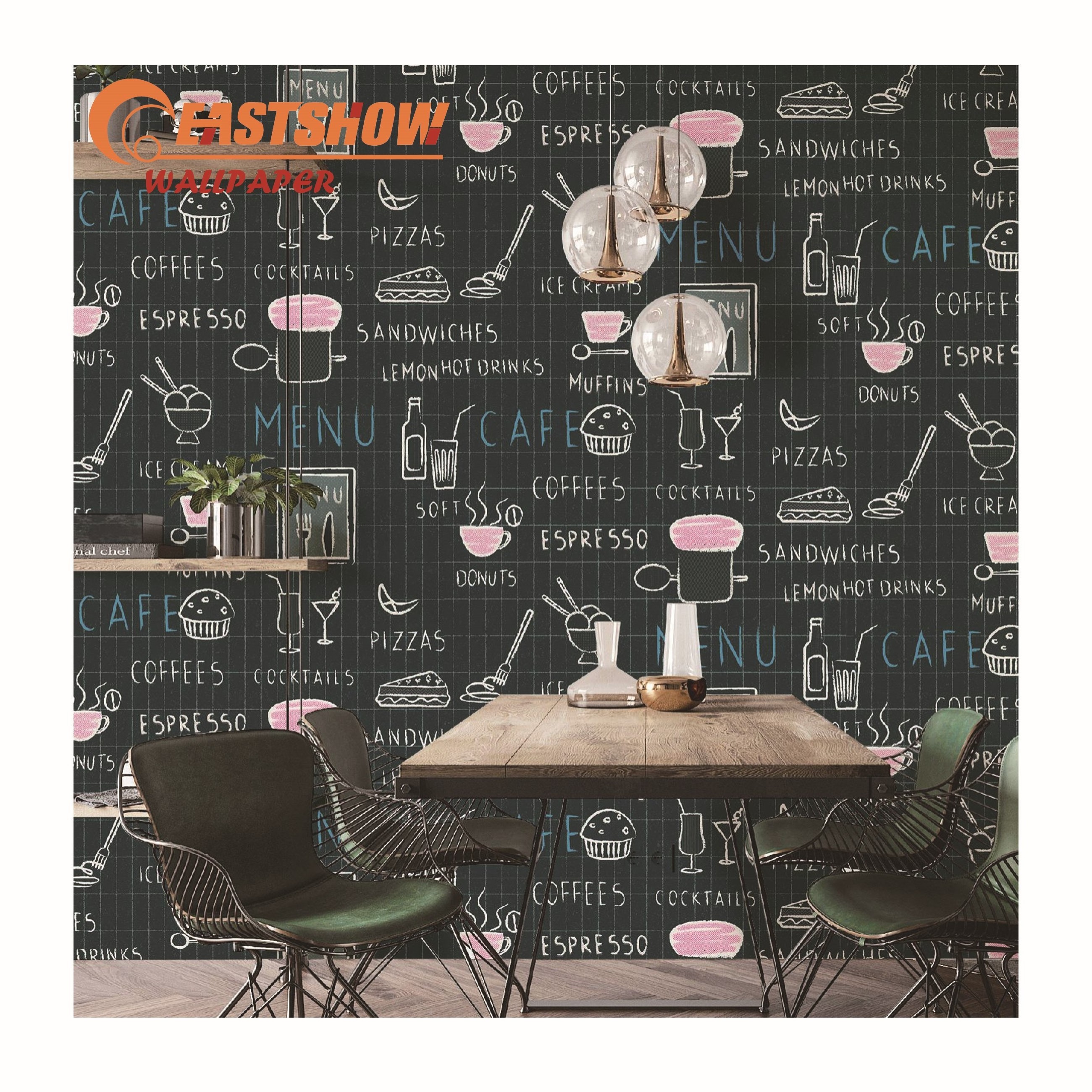 pvc hot selling cute beautiful wallpaper for restaurant coffee shop Dessert shop