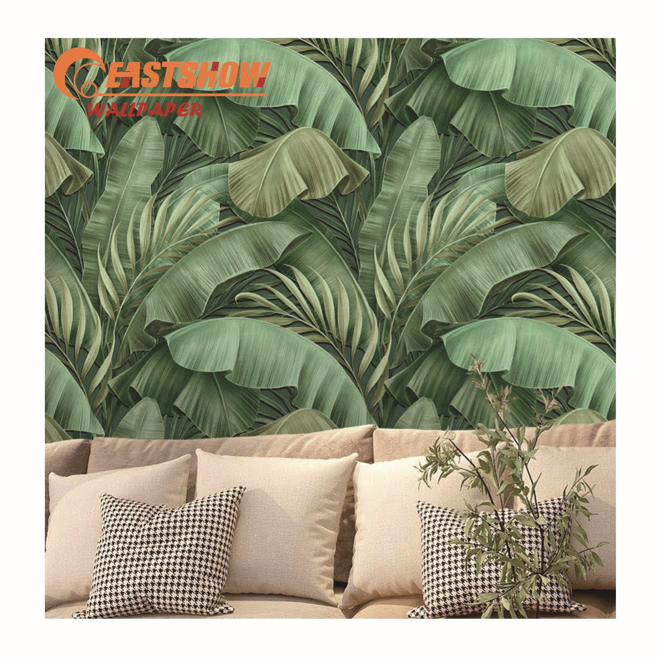 China factory pvc green tree wallpaper modern living room wallpaper