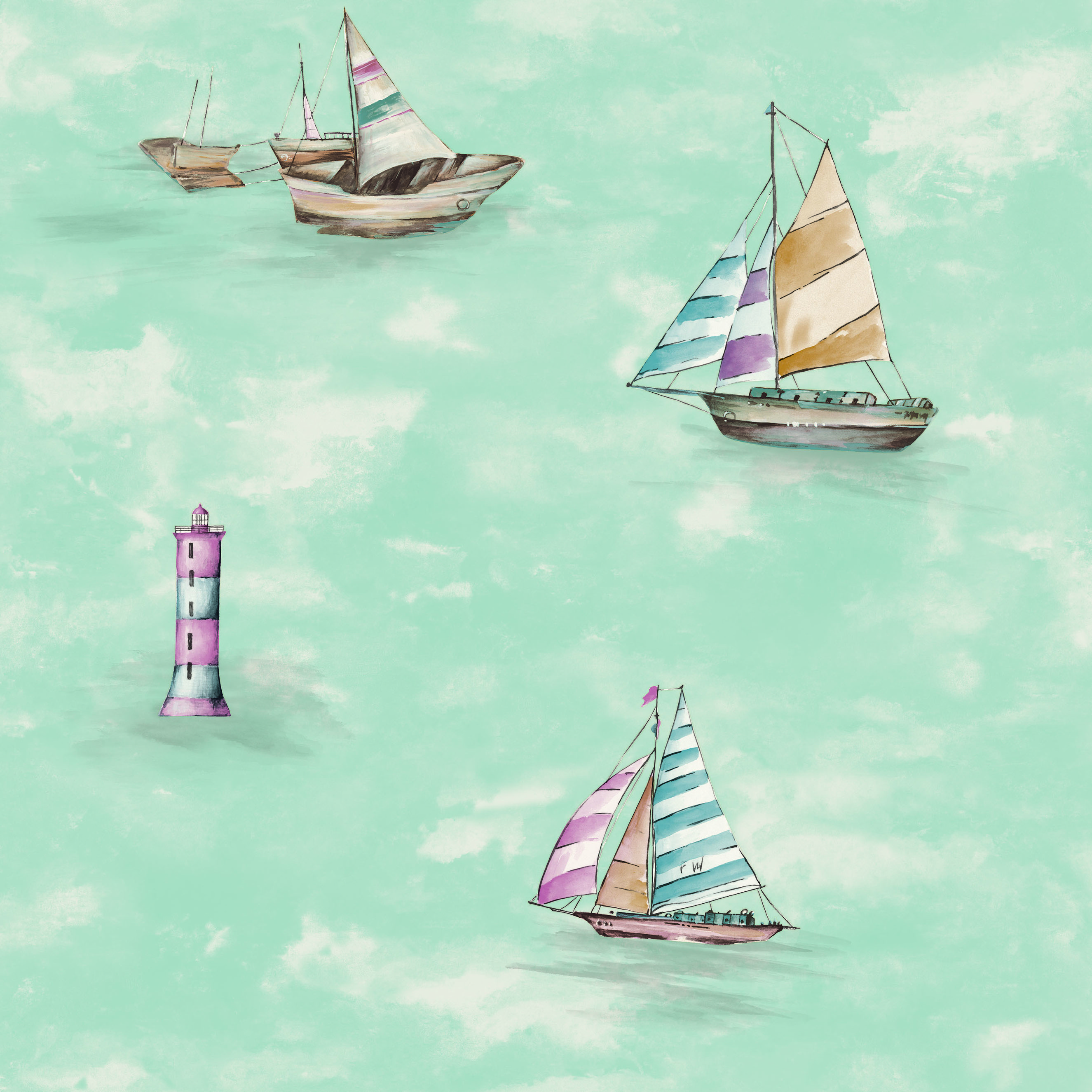 3D blue sky sailboat pattern Children Cartoon Kids Wallpaper For nursery Kids Room