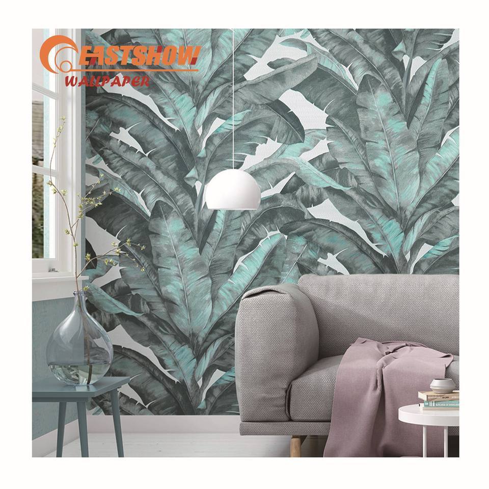 Factory Sale High Quality Custom Palm Green Tree Leaves Nature TV Background Wallpaper For Living Room