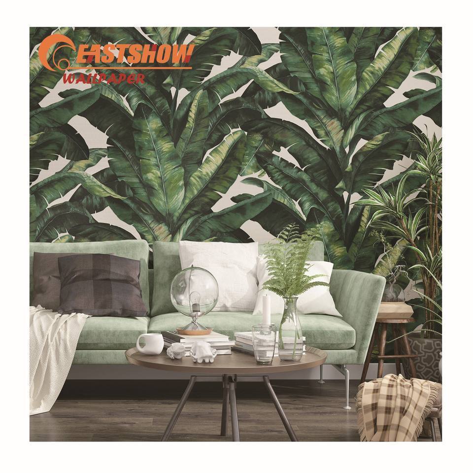 Factory Sale High Quality Custom Palm Green Tree Leaves Nature TV Background Wallpaper For Living Room