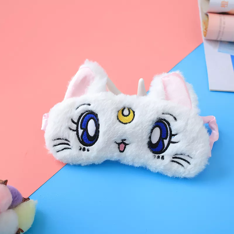 Plush sailor moon cat eye mask sleep mask breathable children women men cartoon shade ice cat eye mask for sleeping