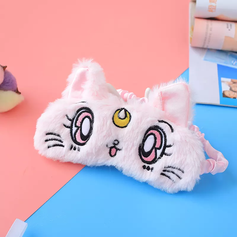 Plush sailor moon cat eye mask sleep mask breathable children women men cartoon shade ice cat eye mask for sleeping