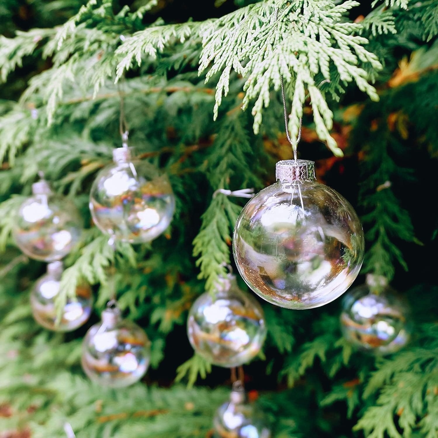 Round Rainbow Iridescent Clear Glass Ball Christmas Ornaments Christmas Tree Baubles Glass Fillable Ball for Christmas Party Bir