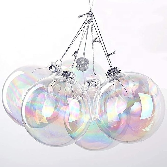 Round Rainbow Iridescent Clear Glass Ball Christmas Ornaments Christmas Tree Baubles Glass Fillable Ball for Christmas Party Bir