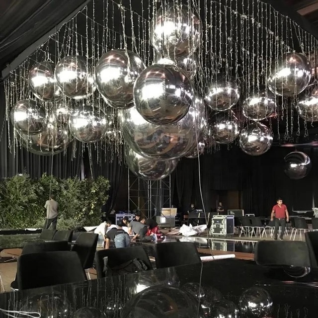 Giant Inflatable Silver Ball Event Decor Outdoor Floating Large Pvc Balloon Reflective Spheres Silver Inflatable Mirror Ball