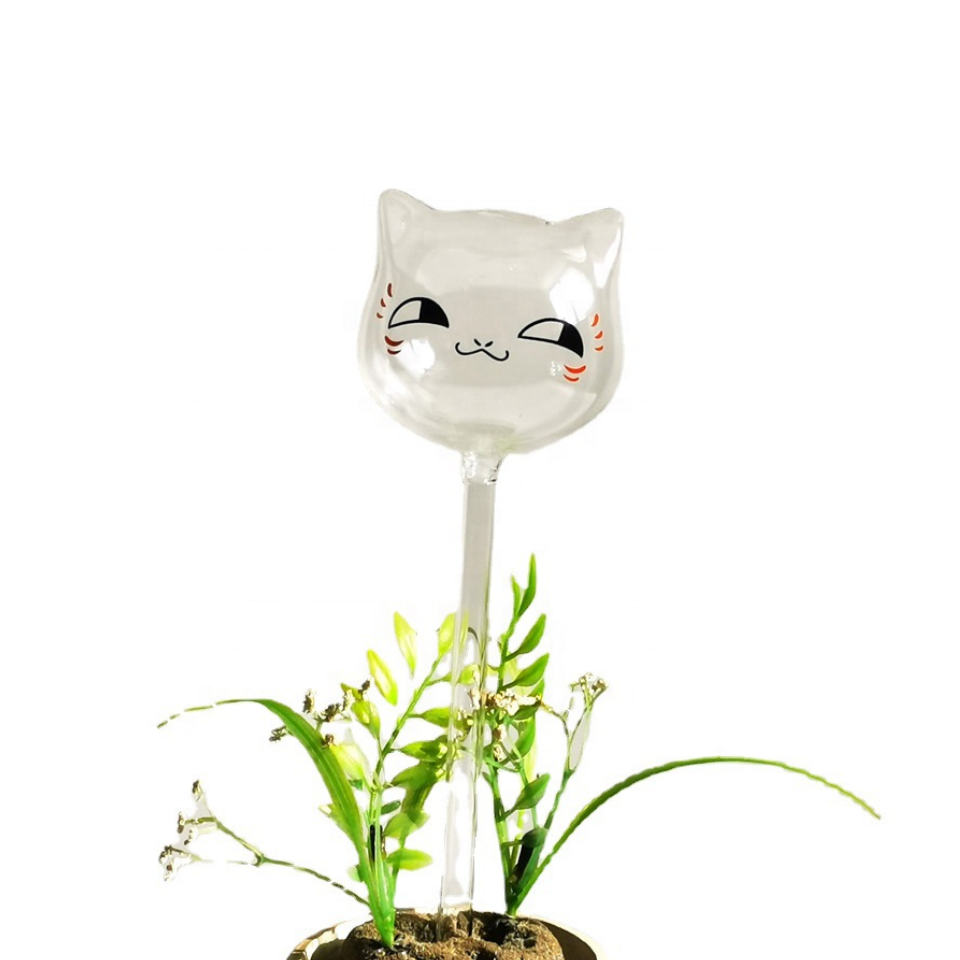 Home Plant Colorful Hand-Blown Cat Design Plant Waterer Self Watering Bulbs Clear Glass Plant Watering Globes