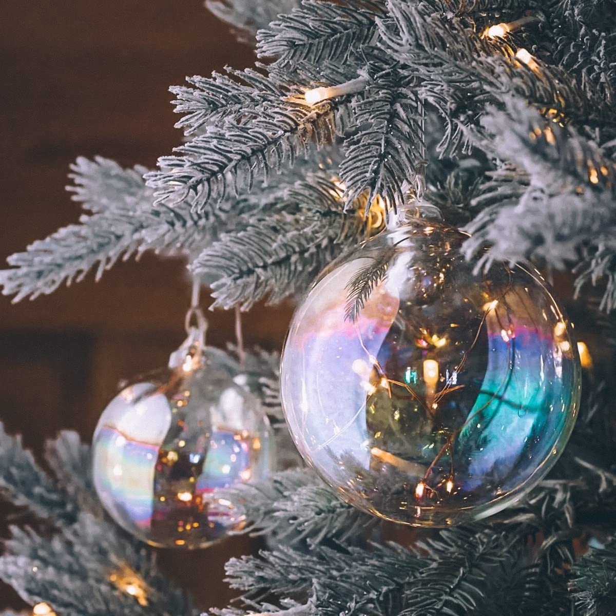 Round Rainbow Iridescent Clear Glass Ball Christmas Ornaments Christmas Tree Baubles Glass Fillable Ball for Christmas Party Bir