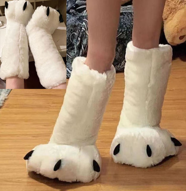 Special custom Winter Slippers teddy bear fluffy slippers for girls Cute Bear Claw Cotton Boots slippers