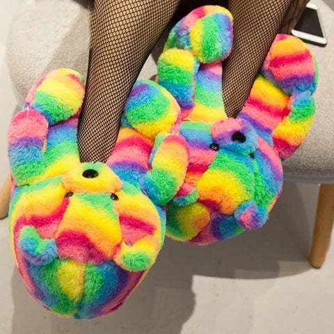 2023 Teddy Bear Slipper New Fashion Cheap cute teddy bear Plush Slippers fluffy soft Warm Indoor Shoes Women Kids Girls