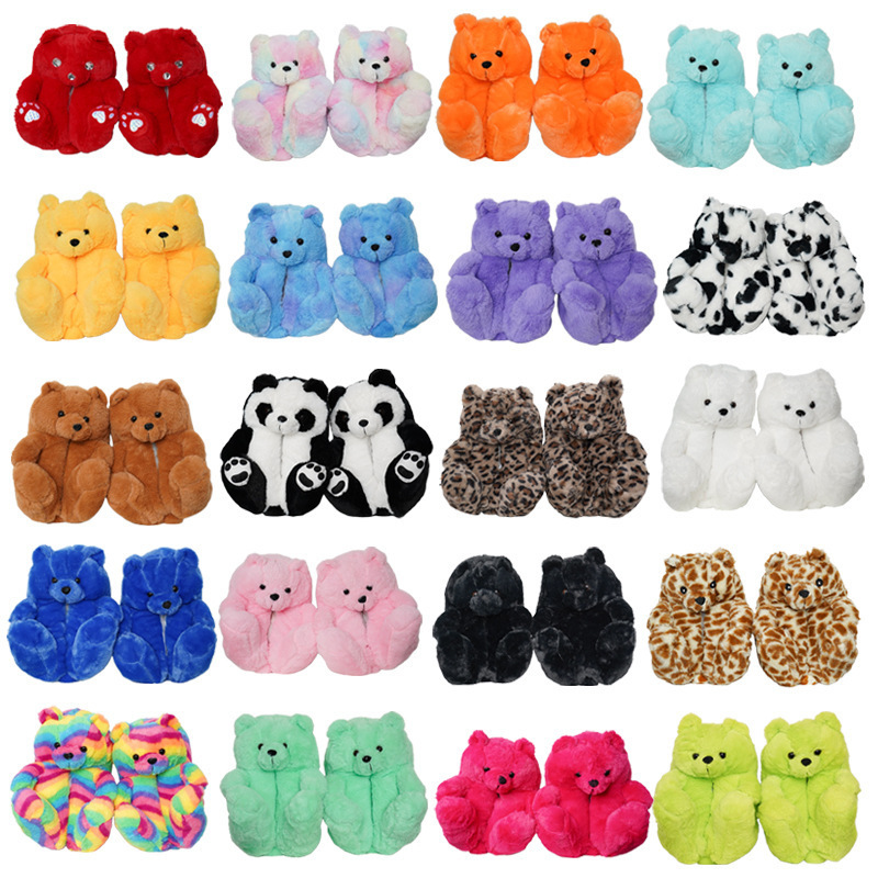 2023 Teddy Bear Slipper New Fashion Cheap cute teddy bear Plush Slippers fluffy soft Warm Indoor Shoes Women Kids Girls