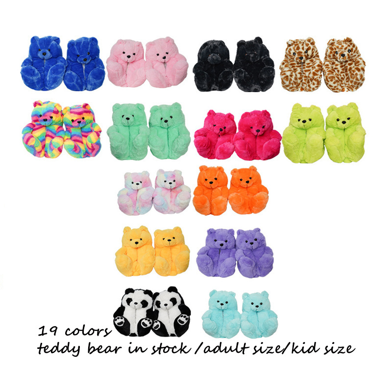 2023 Teddy Bear Slipper New Fashion Cheap cute teddy bear Plush Slippers fluffy soft Warm Indoor Shoes Women Kids Girls