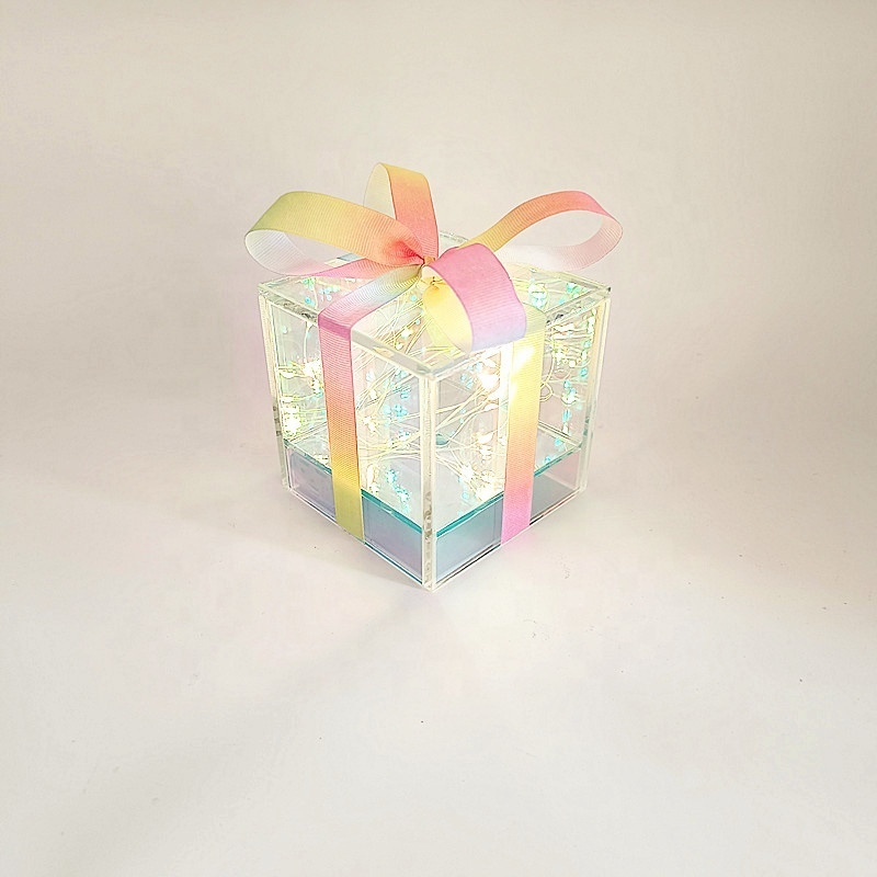 Cheap Glass iridescent crystal design led christmas  gift box- 20 LED  ornament