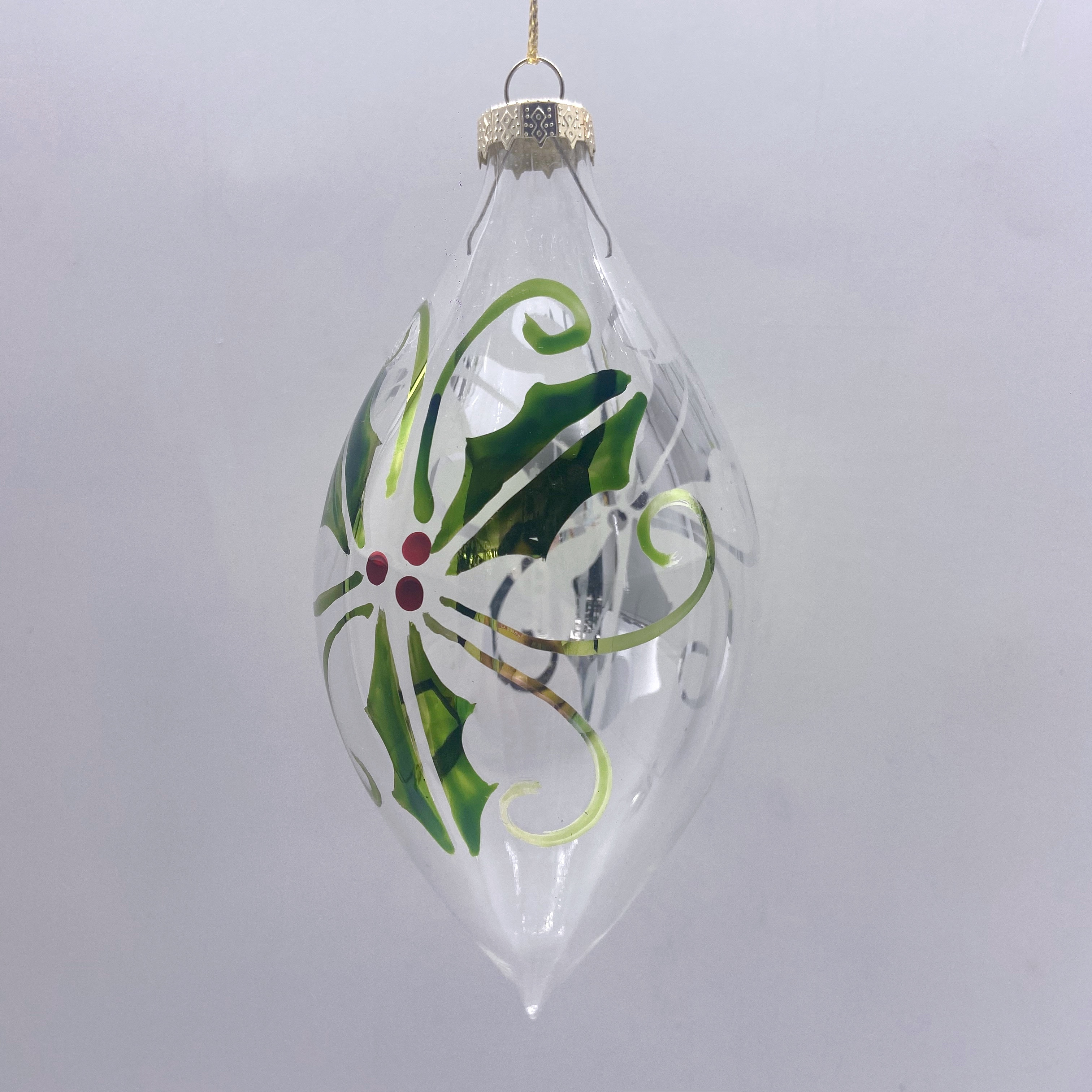 Hot sales classical  Glass drop Ornaments with  leaf decal design for Christmas Tree hanging