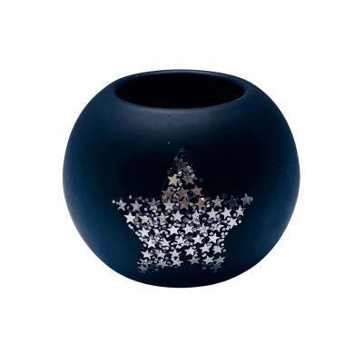 2024 Wholesale black  glass tealight candle holder glass votive candle holder with glittering silver star