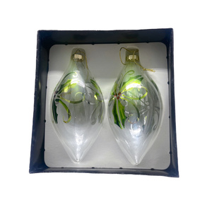 Hot sales classical  Glass drop Ornaments with  leaf decal design for Christmas Tree hanging