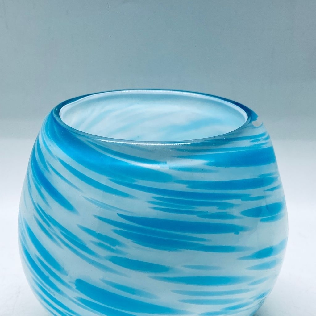 Blue drum Glass Votive cup in cloudy decorated  design for  glass Tea Light Holders