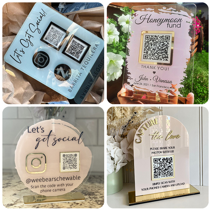 Personalized Qr Code Sign Holder TableTop Menu Board For Shop Scan Pay Acrylic Social Media Icons