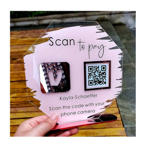 Personalized Qr Code Sign Holder TableTop Menu Board For Shop Scan Pay Acrylic Social Media Icons