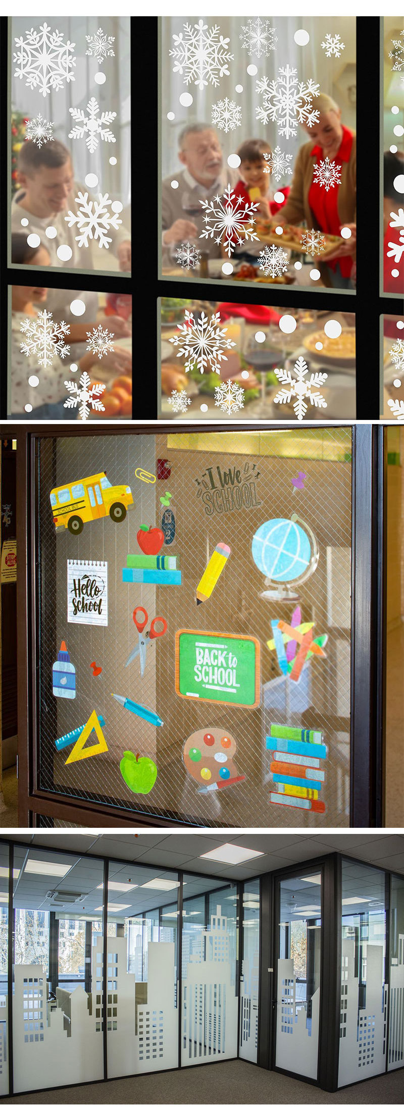 Transfer Snowflake Stickers Clear Vinyl Window Clings Static Window Decorative Decals for Christmas