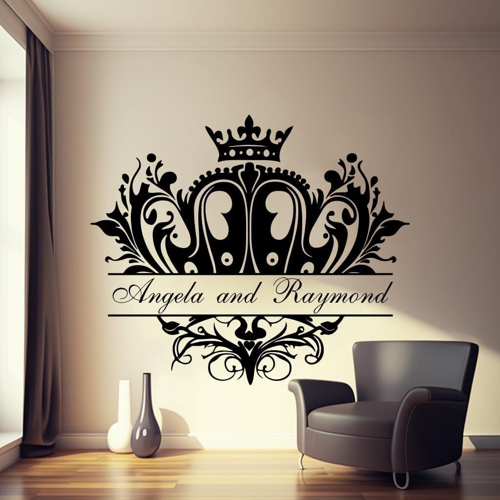 Custom Versatile Vinyl Sticker Reception Dance Floor Bedroom Decor Wedding Floor and Wall Decal Personalized Names Crown Design