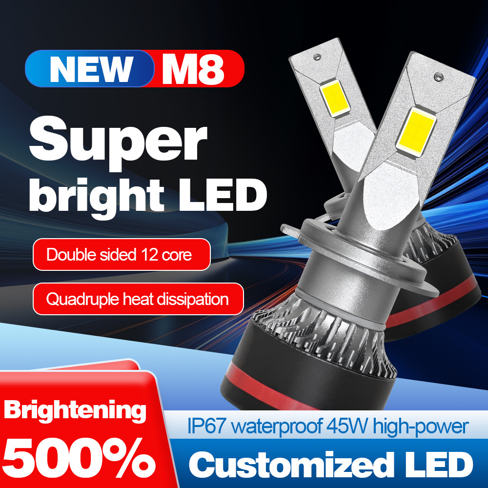 45W high power M8 three core led headlights h1 h4 h7 h11 9005 9006 car led headlight bulb high quality auto lighting systems