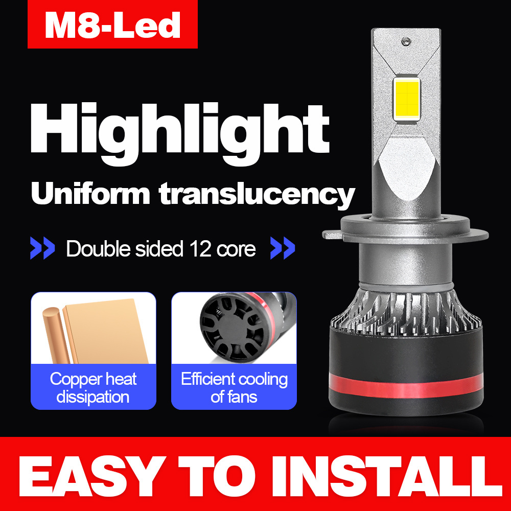 45W high power M8 three core led headlights h1 h4 h7 h11 9005 9006 car led headlight bulb high quality auto lighting systems