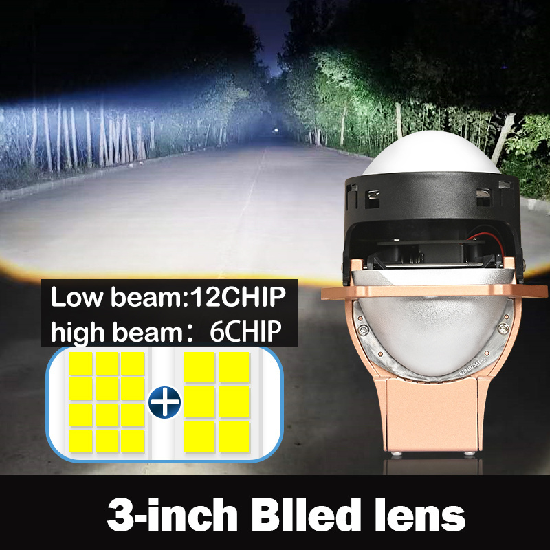 BI Led Lens Car LED Headlamp Lens 65W H4 Headlight Bulbs Low Beam 12-chip High Beam 6-chip3.0-inch  65 All Car CSP 3570 Chip